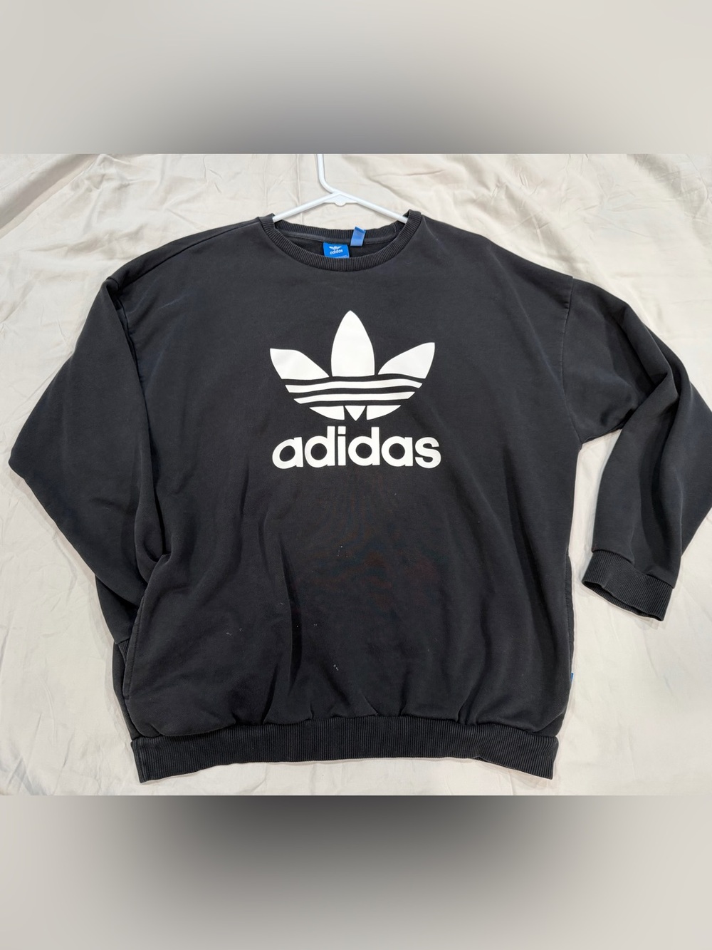 adidas Black Trefoil Logo Crewneck Sweater with pockets